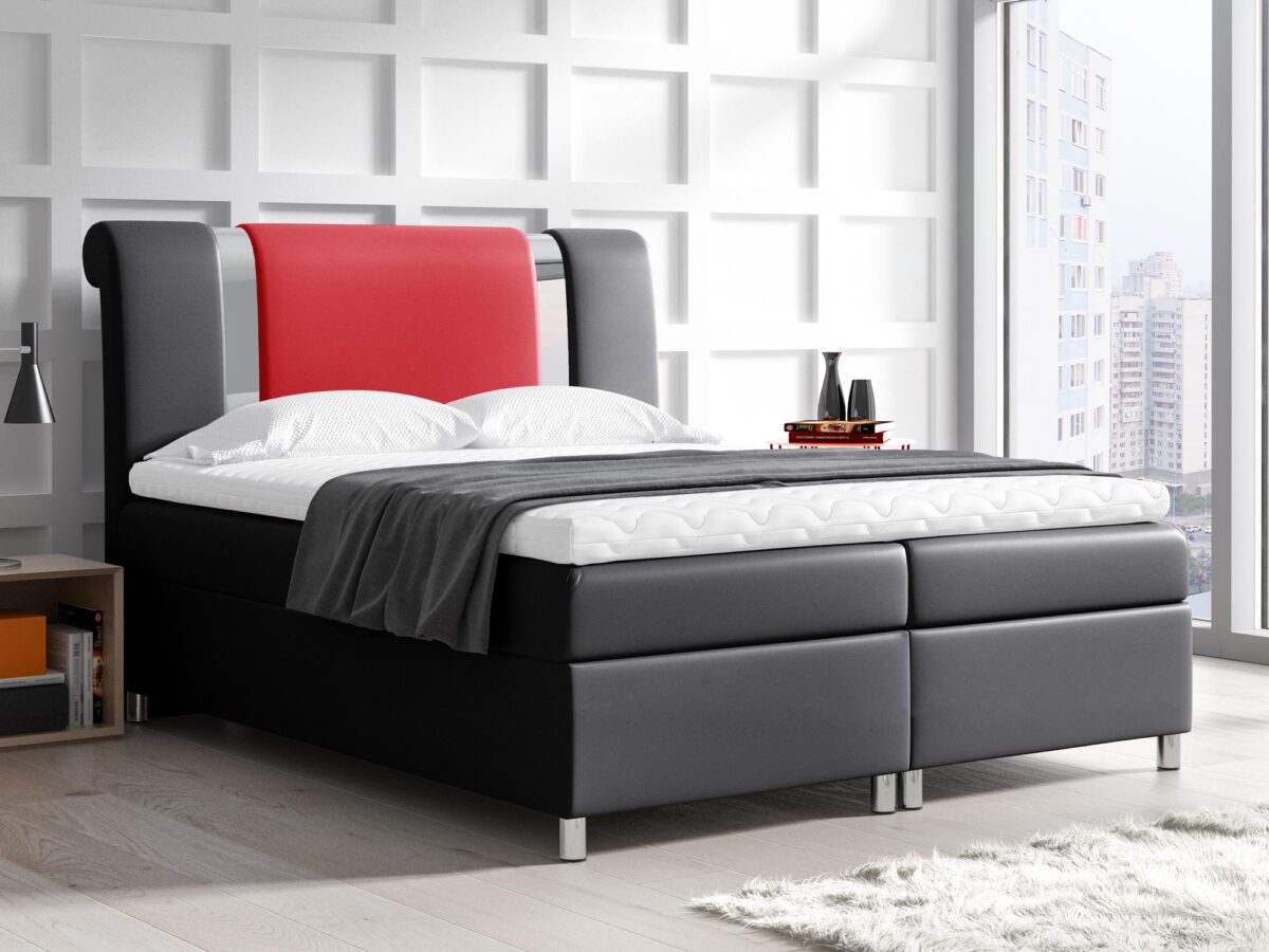 Łóżko Do Sypialni Nowoczesne Mars aranżacja szare z czerwonym