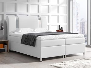 Miniaturka 2 - Łóżko kontynentalne białe z zagłówkiem uszak w aranżacji