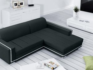 Miniaturka 6 - Narożnik grafitowy z białą lamówką prawy w aranżacji salonu