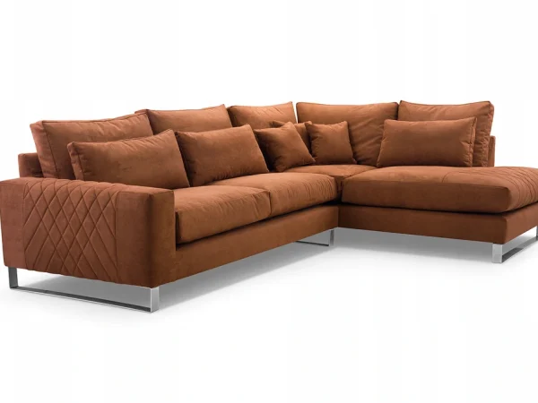 Narożnik z Zagłówkami i Chromowanymi Nóżkami białe tło BRUCE