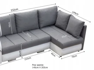 Miniaturka 7 - Mały Narożnik z funkcją Spania R-CITY wymiary