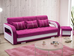 Miniaturka 11 - Rozkładana Kanapa z Pufą różowo-biała aranżacja OLYMPEA + PUFA