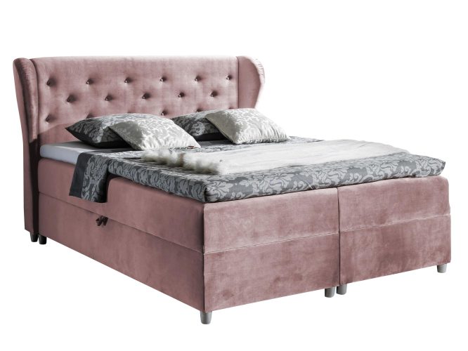 Łóżko Dwuosobowe Francuskie różowe białe tło LIMA