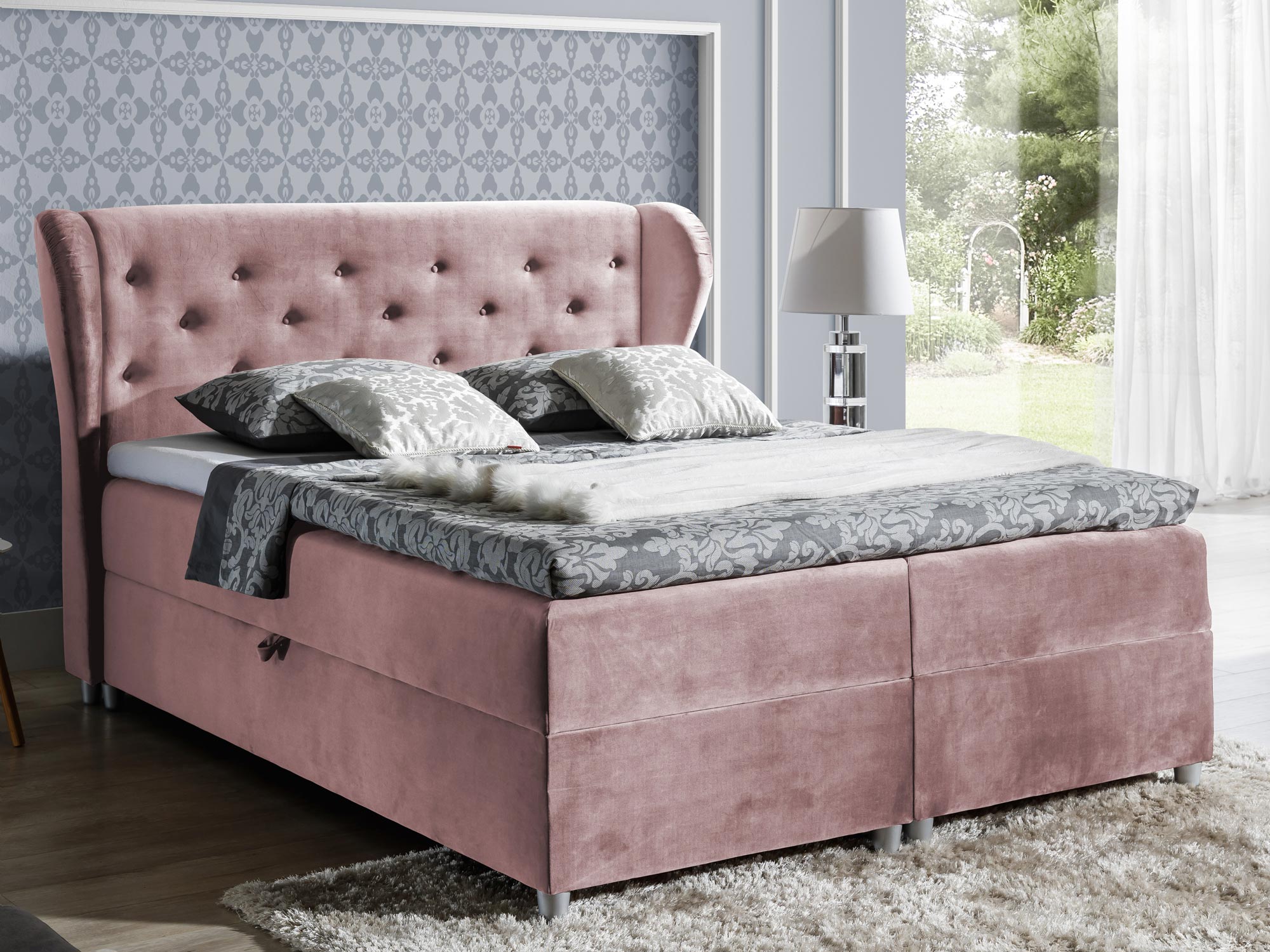 Łóżko Dwuosobowe Francuskie różowe aranżacja LIMA