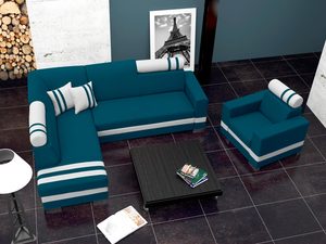 Miniaturka 2 - Narożnik + fotel do salonu turkusowo-biały aranżacja STEVEN