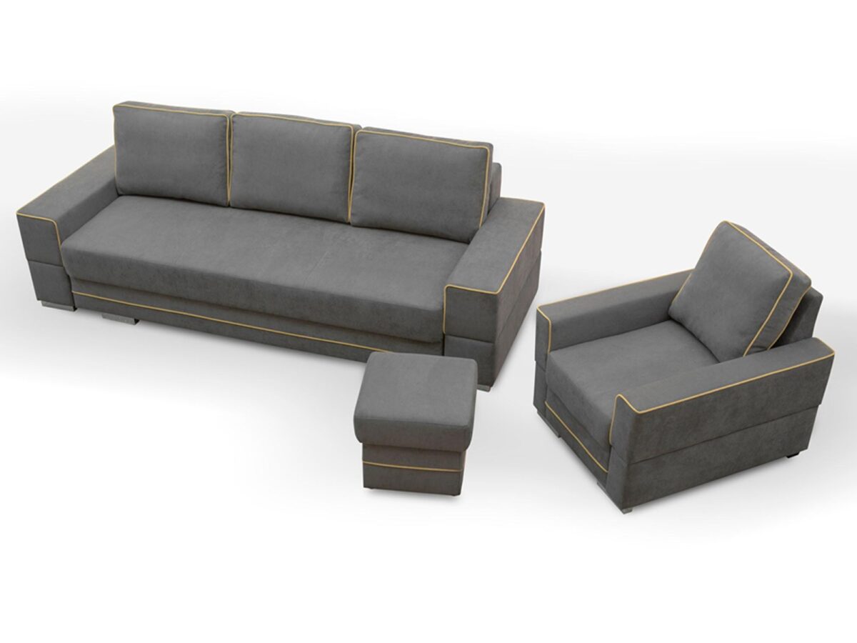 Zestaw sofa pufa fotel szaro-żółta białe tło DOLORES A Zestaw sofa pufa fotel szaro-żółta białe tło DOLORES A