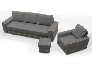 Miniaturka 3 - Zestaw sofa pufa fotel szaro-żółta białe tło DOLORES A
