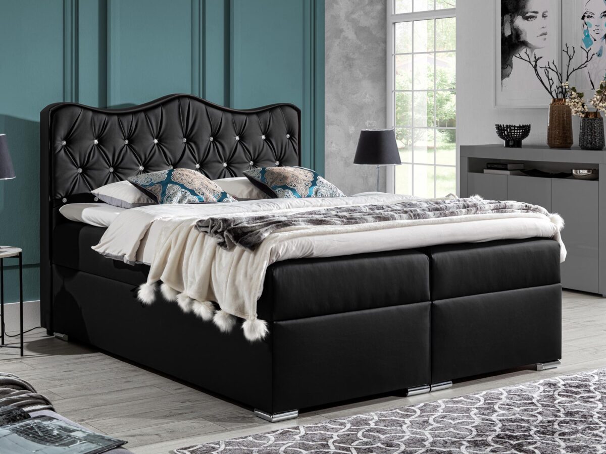 Łóżko Ludwikowskie kontynentalne czarne aranżacja CLARC