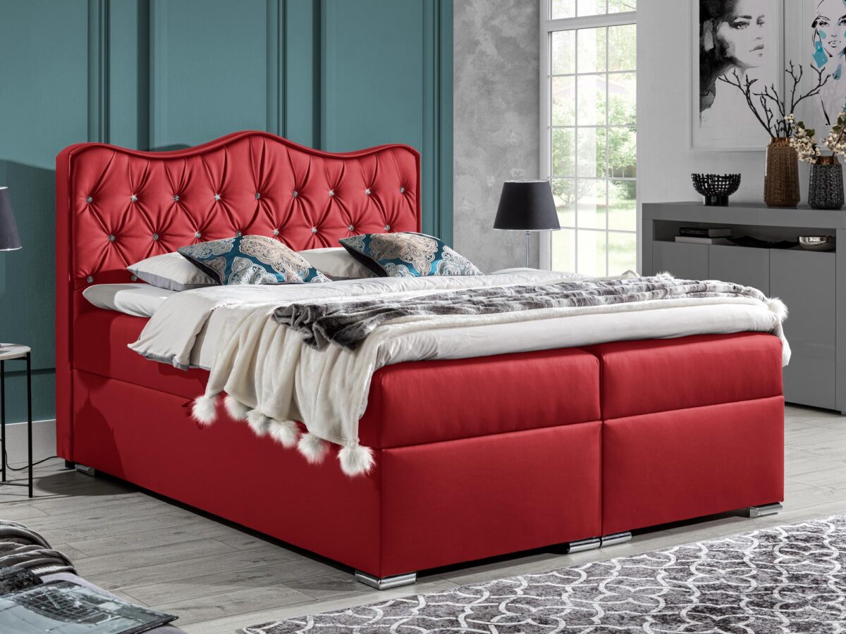 Łóżko Ludwikowskie kontynentalne czerwone aranżacja CLARC
