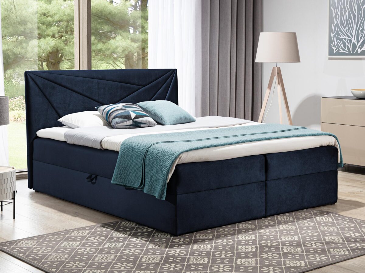 Łóżko kontynentalne granatowe aranżacja PRINCE 5