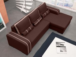 Miniaturka 3 - Rozkładany narożnik z poduszkami brązowy-capuccino aranżacja GRACE