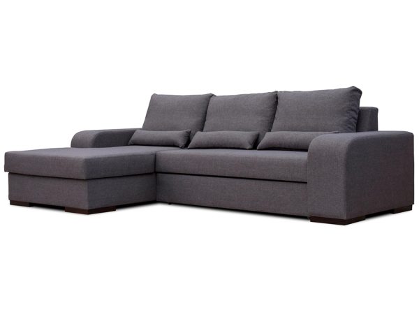 Narożnik z pojemnikiem na pościel grafitowy białe tło LUCY