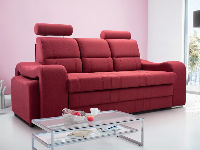 Nowoczesna Sofa do Salonu z Pufami czerwona aranżacja ELENA