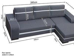 Miniaturka 5 - Nowoczesny narożnik z poduszkami szary-biały wymiary SUSAN