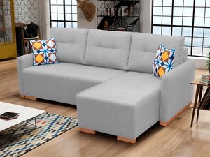 Miniaturka 3 - Mały Narożnik z poduszkami jasny szary aranżacja SOPHIA