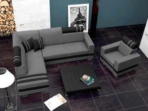 Miniaturka 1 - Narożnik + fotel do salonu szaro-czarny aranżacja STEVEN