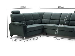 Miniaturka 8 - Zielony Narożnik z Funkcją Spania wymiary ALEXIS