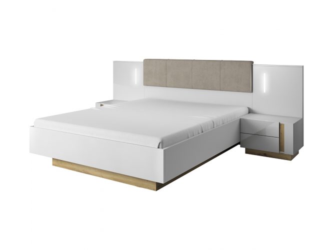 Łóżko z szafkami nocnymi w komplecie białe tło CLEOPATRA