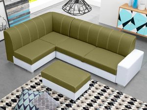 Miniaturka 10 - Narożnik z Dużą Pufą zielony-biały aranżacja CHARLIE + PUFA