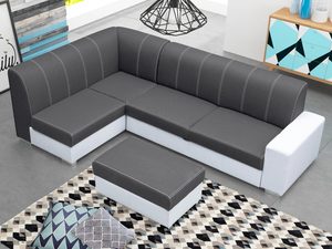 Miniaturka 8 - Narożnik z Dużą Pufą szary-biały aranżacja CHARLIE + PUFA