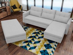 Miniaturka 4 - Narożnik z pufą w zestawie jasny szary aranżacja MARGARET