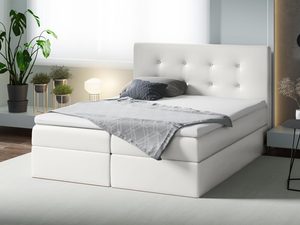 Miniaturka 2 - Łóżko kontynentalne białe z pikowanym zagłówkiem w nowoczesnej sypialni