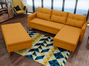 Miniaturka 5 - Narożnik z pufą w zestawie pomarańczowy aranżacja MARGARET