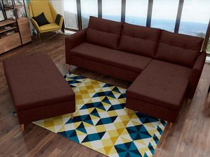 Miniaturka 7 - Narożnik z pufą w zestawie brąz aranżacja MARGARET