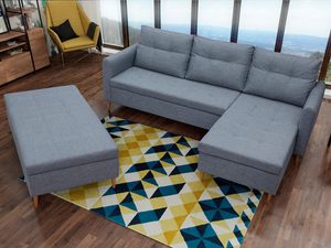 Miniaturka 8 - Narożnik z pufą w zestawie szary aranżacja MARGARET