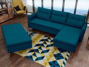 Miniaturka 12 - Narożnik z pufą turkusowy aranżacja MARGARET + PUFA