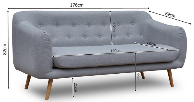 Skandynawska Sofa na Nóżkach jasny szary wymiary ATRIUM