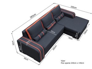 Miniaturka 2 - Rysunek techniczny narożnika z wymiarami 283 na 165 cm