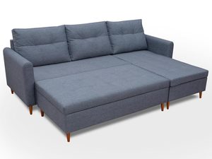 Miniaturka 2 - Narożnik z pufą szary rozłożony poduszki MARGARET + PUFA