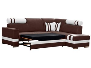 Miniaturka 1 - Narożnik do Salonu brązowo-biały rozłożony STEVEN