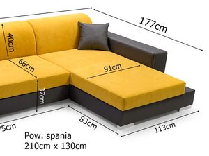 Miniaturka 9 - Nowoczesny Narożnik z Pufą wymiary JUSTINE