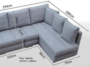 Miniaturka 3 - Narożnik do Spania z Poduszkami wymiary AGNES