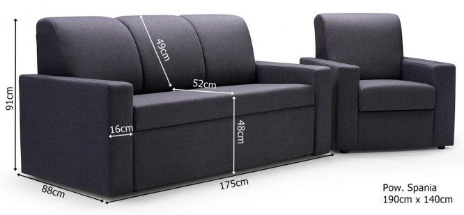 Sofa rozkładana do przodu + fotel wymiary MARTON III Osobowy