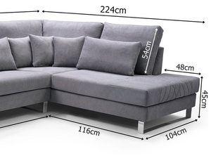 Miniaturka 5 - Narożnik z Zagłówkami Nóżkami Chrom szary wymiary CHARLES