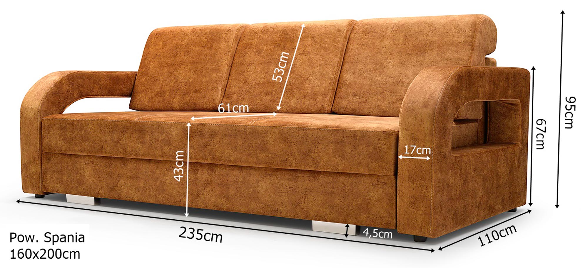 Sofa rozkładana z pojemnikiem wymiary LUCIANO