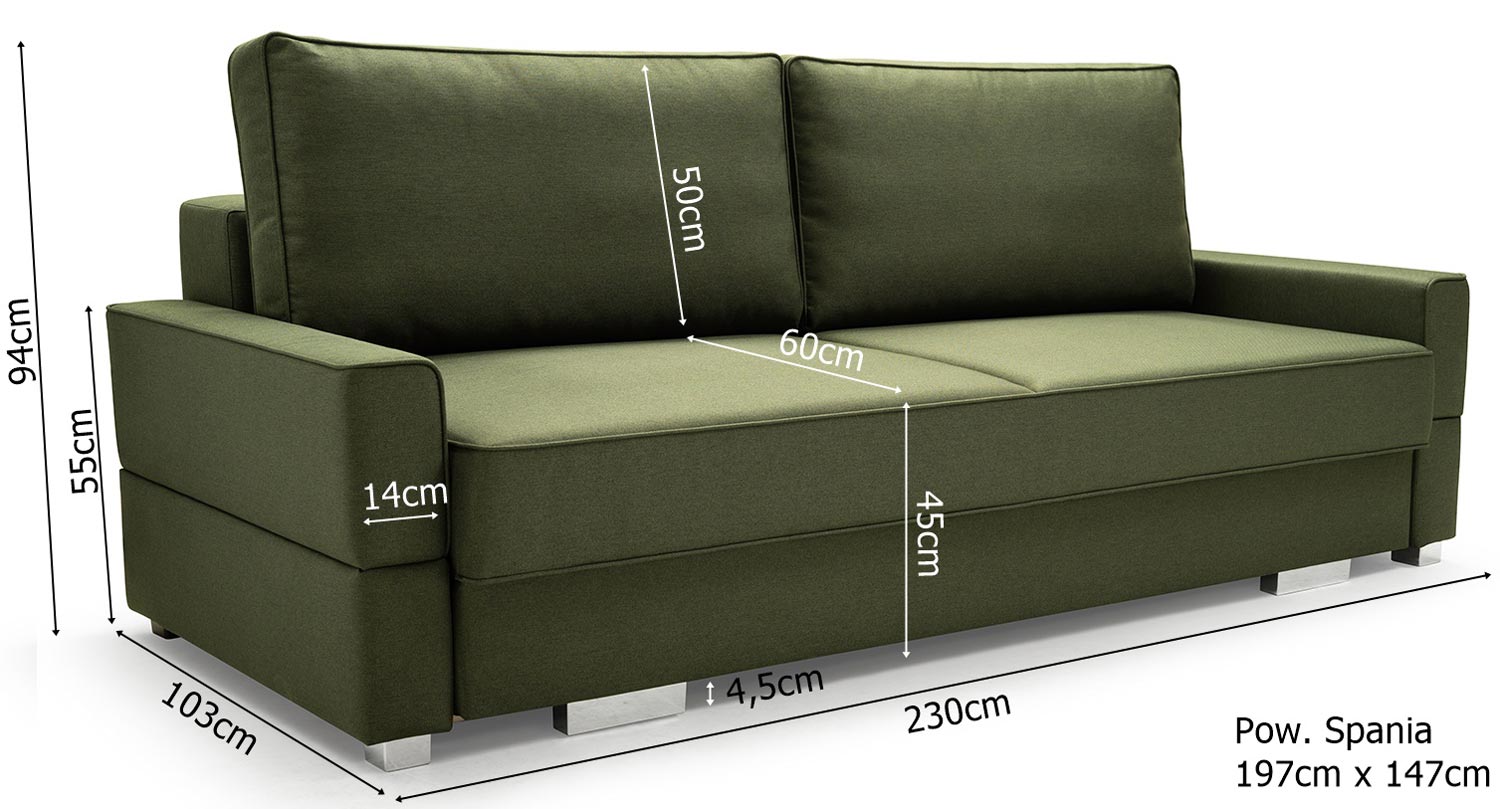 Sofa Rozkładana Dwuosobowa wymiary FABIANO