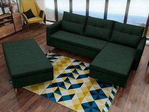 Miniaturka 13 - Narożnik z pufą butelkowa zieleń aranżacja MARGARET + PUFA