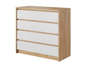 Miniaturka 4 - Komoda biało-dębowa z czterema szufladami na białym tle