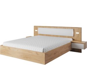 Miniaturka 1 - Łóżko dębowe z białym tapicerowanym zagłówkiem i szafkami nocnymi