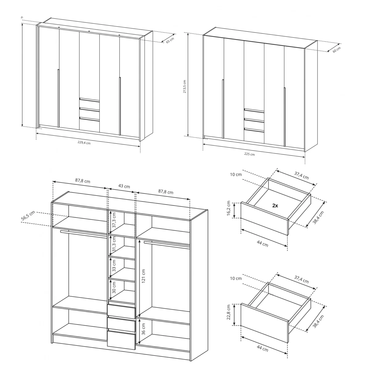 szafa-230-xelo-bialy-dab-kraft-zloty (1) Szafa sypialniana 230 XELO