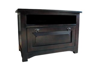 Miniaturka 1 - Wysoka drewniana ciemna szafka pod TV białe tło FELIX