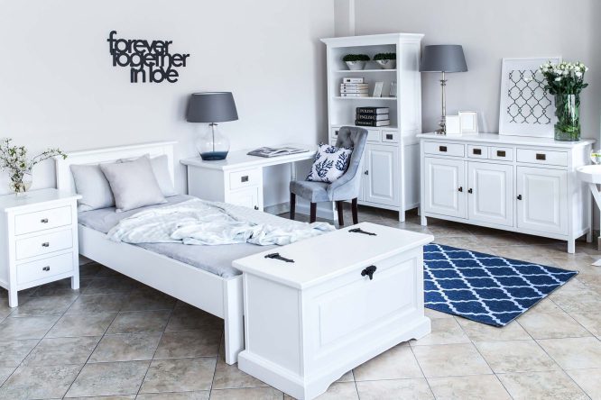 Meble drewniane białe sypialnia MENDOZ aranżacja