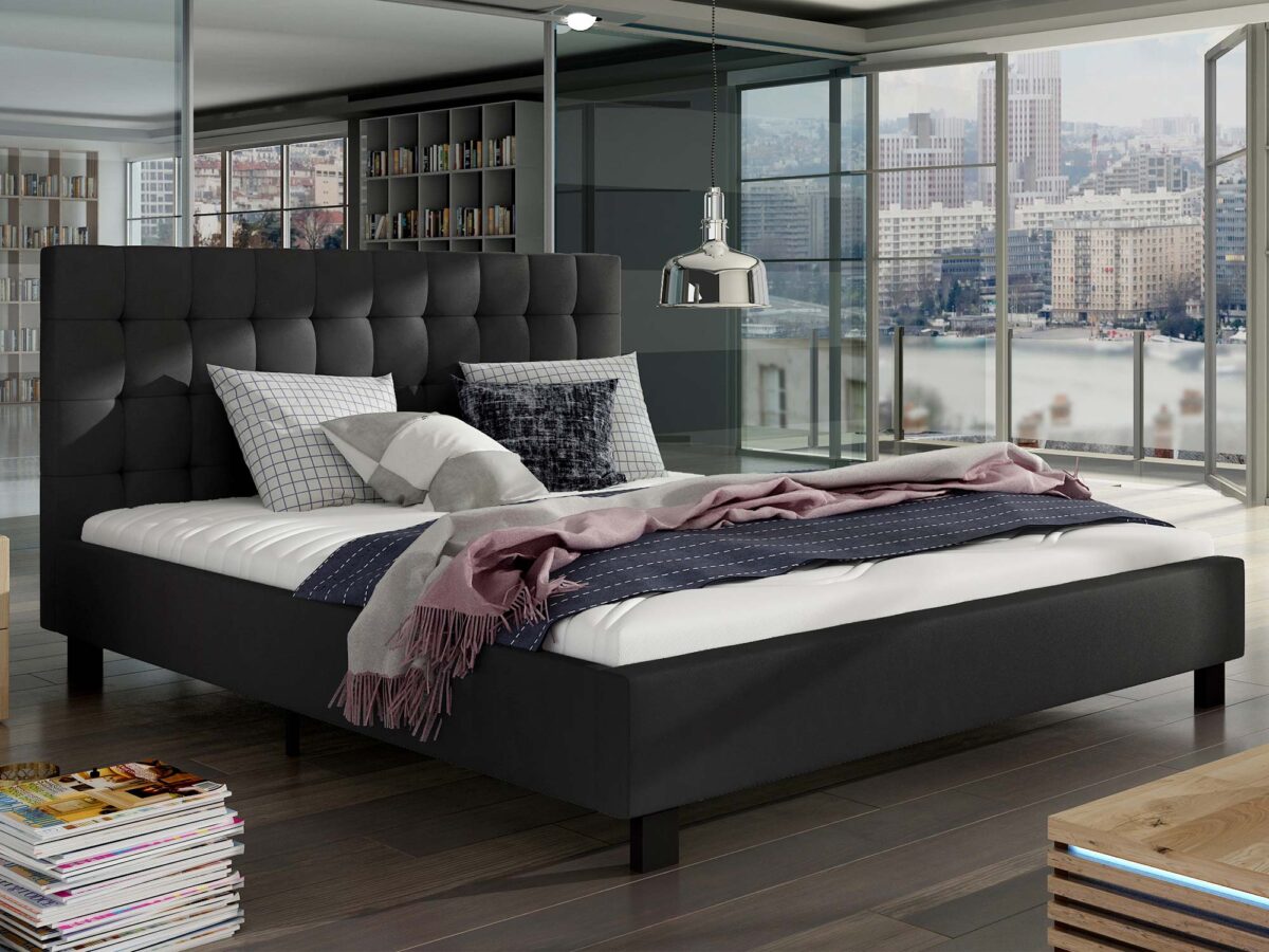 Łóżko kontynentalne brązowe aranżacja MAURO