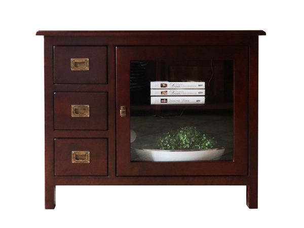 Mała Drewniana Szafka RTV z Przeszkleniem MENDOZ białe tło