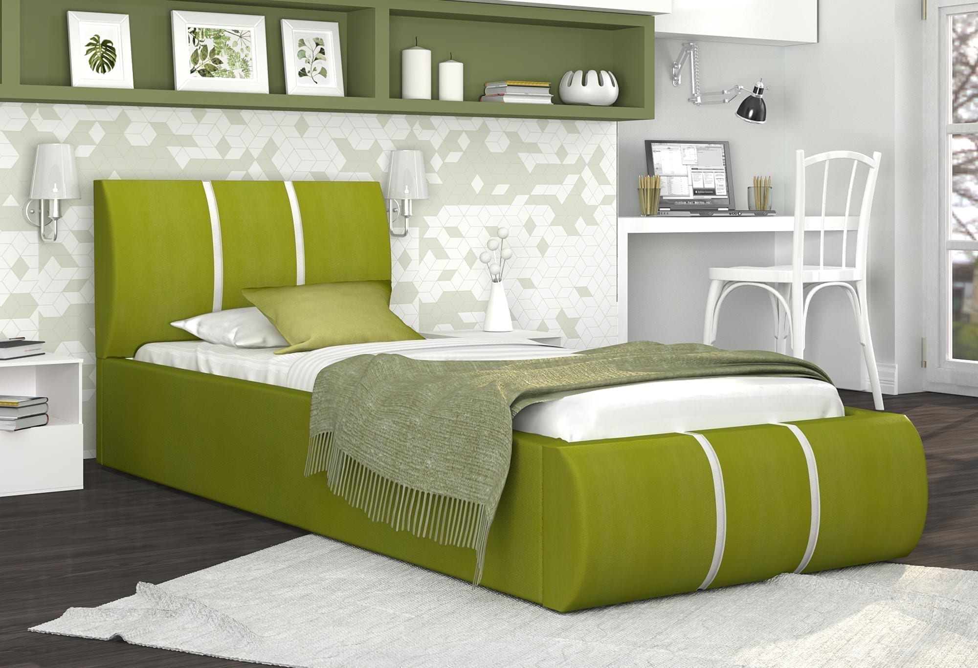 Łóżko tapicerowane zieleń EMILY aranżacja