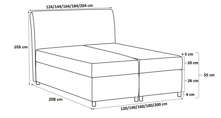 Rysunek techniczny łóżka z wymiarami